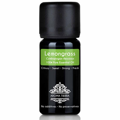 Aroma Tierra Lemongrass essential oil Steam distillation of fresh and partially dried organic lemongrass, 10 ml. 