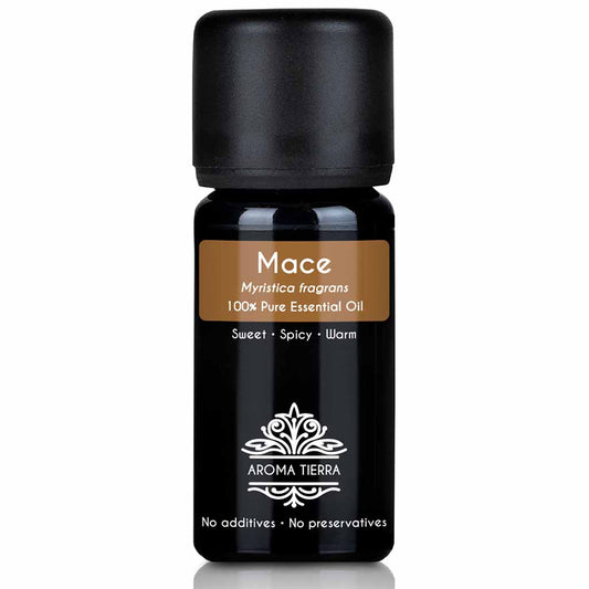 Aroma Tierra  Mace essential oil steam distillation of bark Myristica fragrans spice, 10 ml