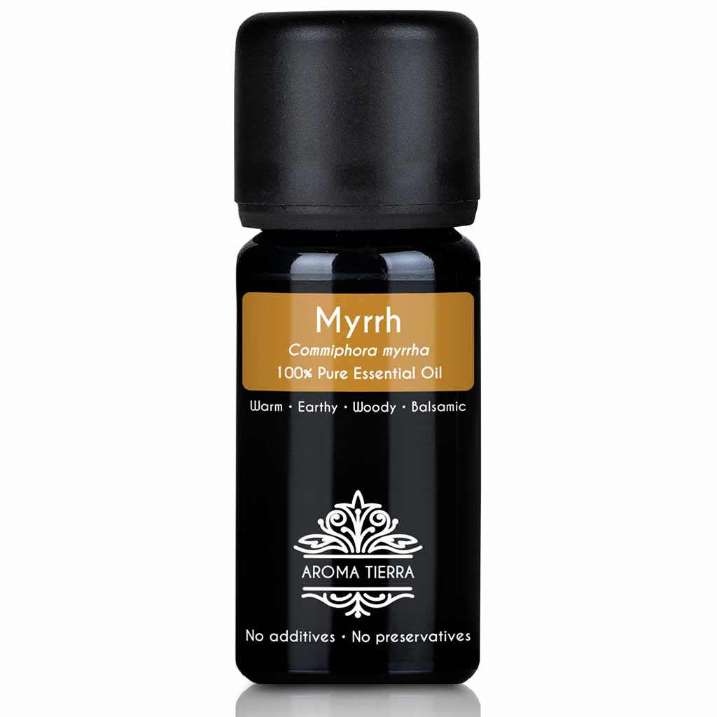 Aroma Tierra Myrrh essential oil steam distillation of the gum-resin of Commiphora myrrha, 10 ml. 