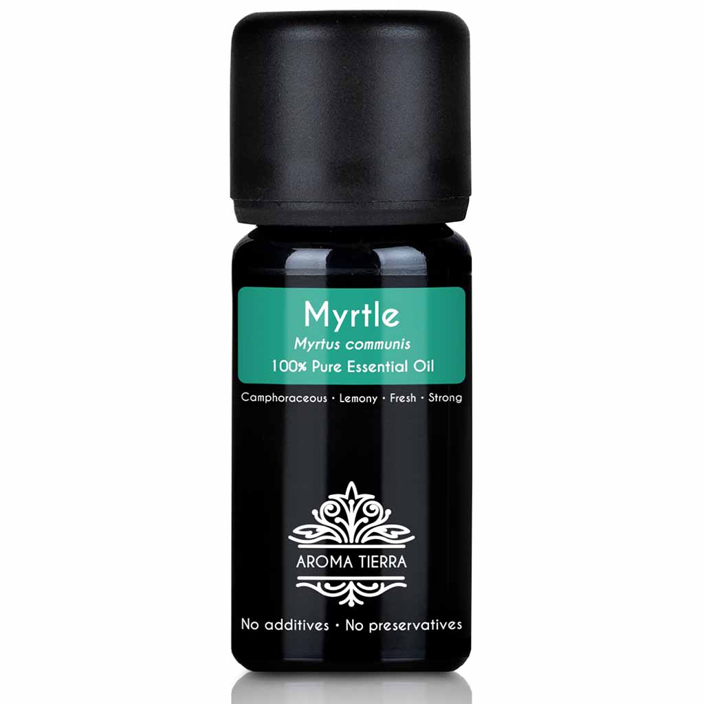 Aroma Tierra Myrtle essential oil best for diffusers natural  reducing stress and anxiety, relaxation, better sleep, 10 ml. 
