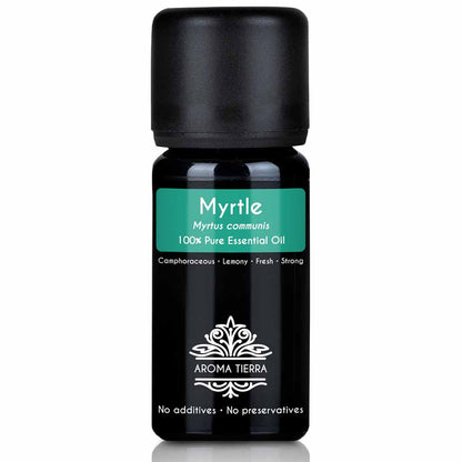 Aroma Tierra Myrtle essential oil best for diffusers natural  reducing stress and anxiety, relaxation, better sleep, 10 ml. 
