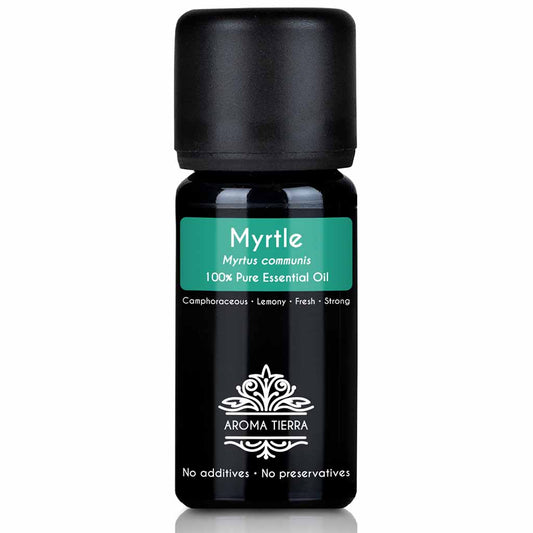 Aroma Tierra Myrtle essential oil best for diffusers natural  reducing stress and anxiety, relaxation, better sleep, 10 ml. 
