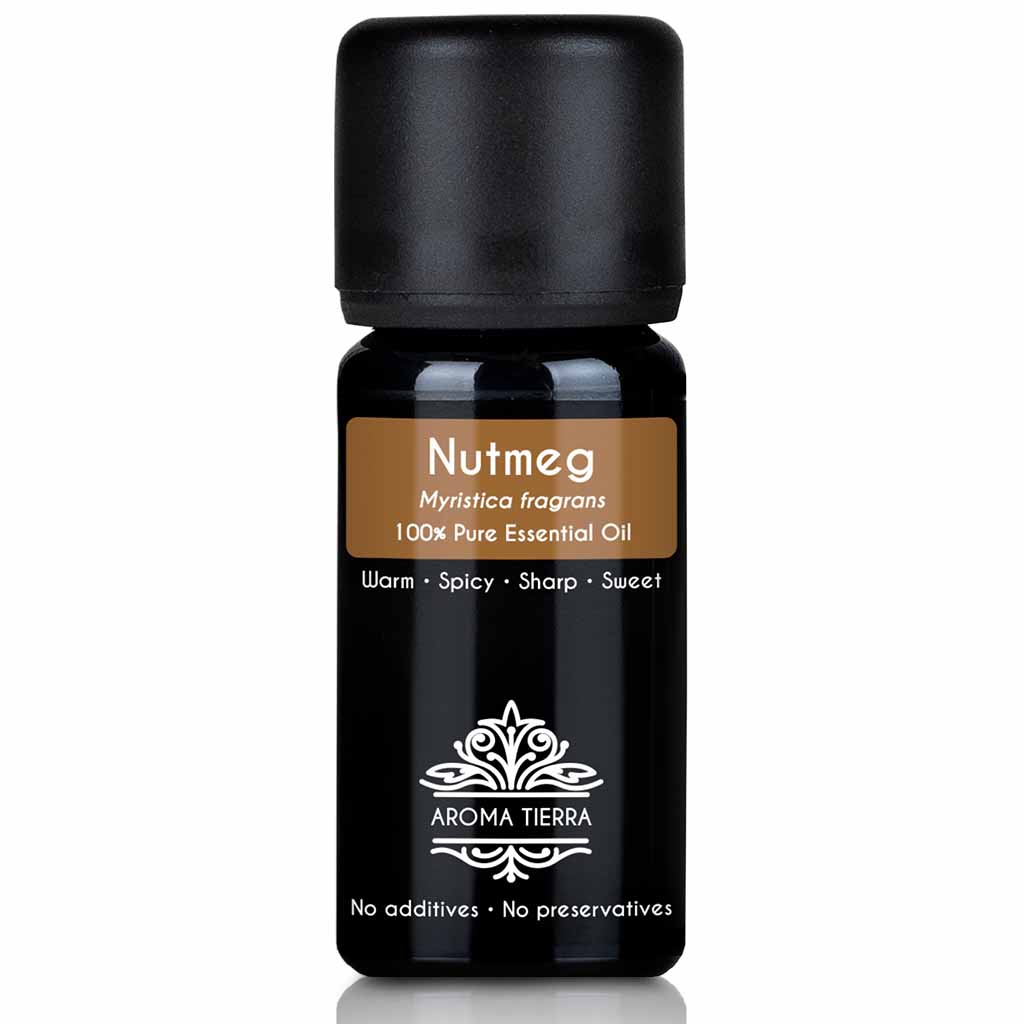Aroma Tierra Nutmeg essential oil best for diffusers natural sedative, support better sleep, calming, reduce anxiety, 10 ml