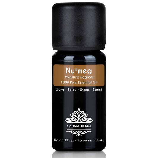 Aroma Tierra Nutmeg essential oil best for diffusers natural sedative, support better sleep, calming, reduce anxiety, 10 ml