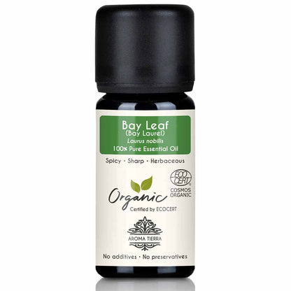 Aroma Tierra Organic Bay Leaf, Laurel essential oil steam distilation of leaves of organic Laurus nobilis, 10 ml. 