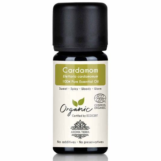Aroma Tierra Cardamom essential oil best for diffusers combat mental fatigue, frustration, and emotional tension, 10 ml.