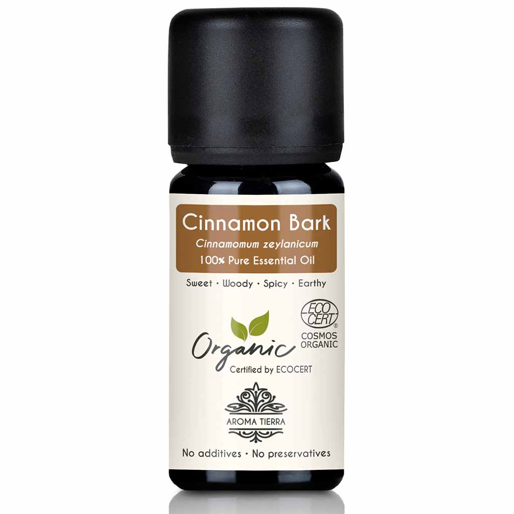 Aroma Tierra Cinnamon Bark  essential oil steam distillation of bark of organic Cinnamomum zeylanicum tree 10 ml. 