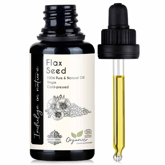 Aroma Tierra Certified Organic Flax Seed Oil ideal for skin care,  fights sign of aging and reduces skin inflammation and redness, 30 ml.