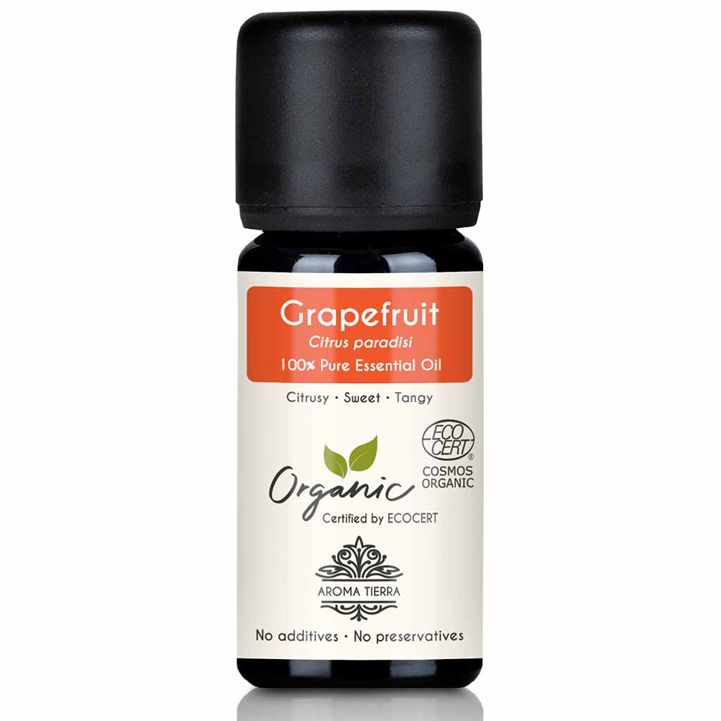 Aroma Tierra Grapefruit essential oil cold pressing of rind of organic Citrus paradisi, 10 ml. 
