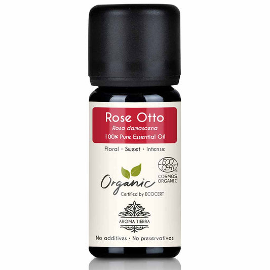Aroma Tierra Rose essential oil steam distillation of Bulgarian rose flowers and buds, rose otto, 10 ml. 