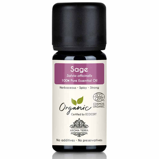 Aroma Tierra Sage essential oil best for diffusers cleans and purifiers air, hair growth, treat dandruff, dry scalp, and hair thinning, 10 ml. 
