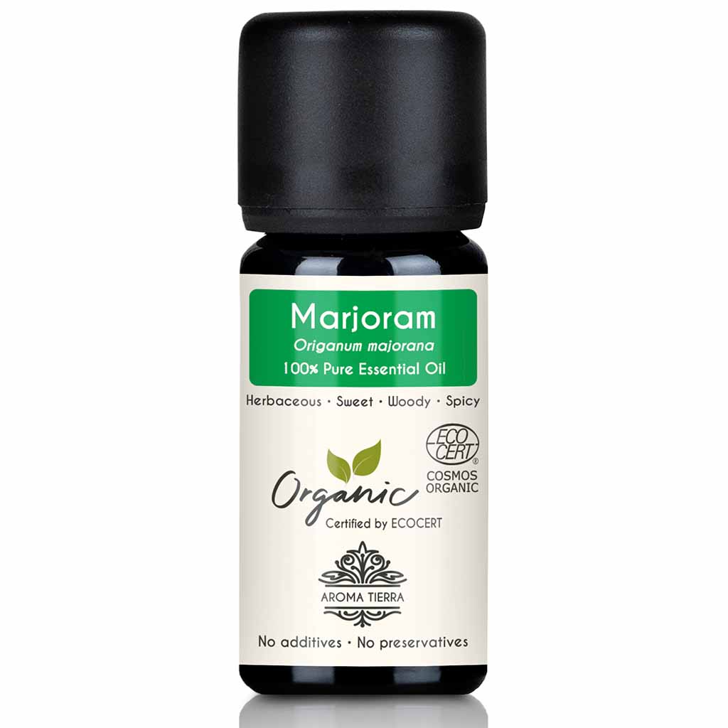 Aroma Tierra Marjoram essential oil best for diffusers natural  cure for depression, mood swings, and emotional stress, 10 ml. 