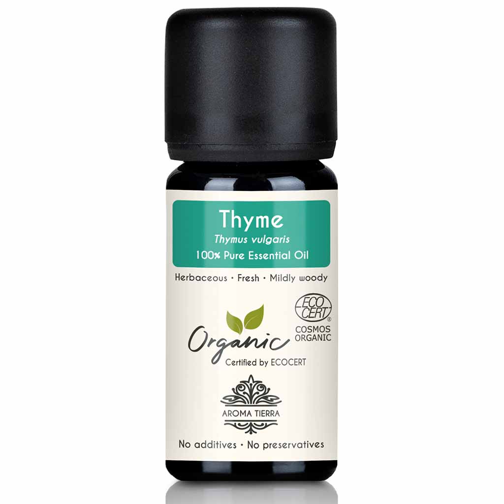 Aroma Tierra Organic Thyme essential oil team steam distillation of organic Thymus vulgaris, 10 ml. 