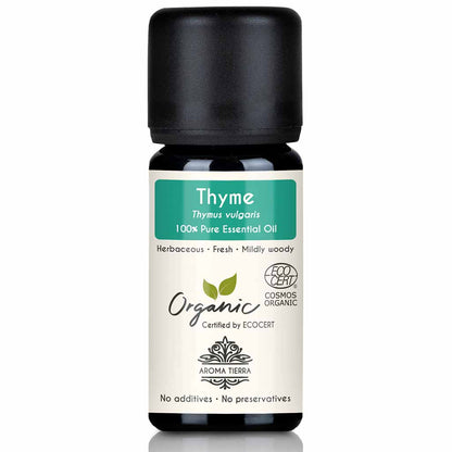 Aroma Tierra Organic Thyme essential oil team steam distillation of organic Thymus vulgaris, 10 ml. 