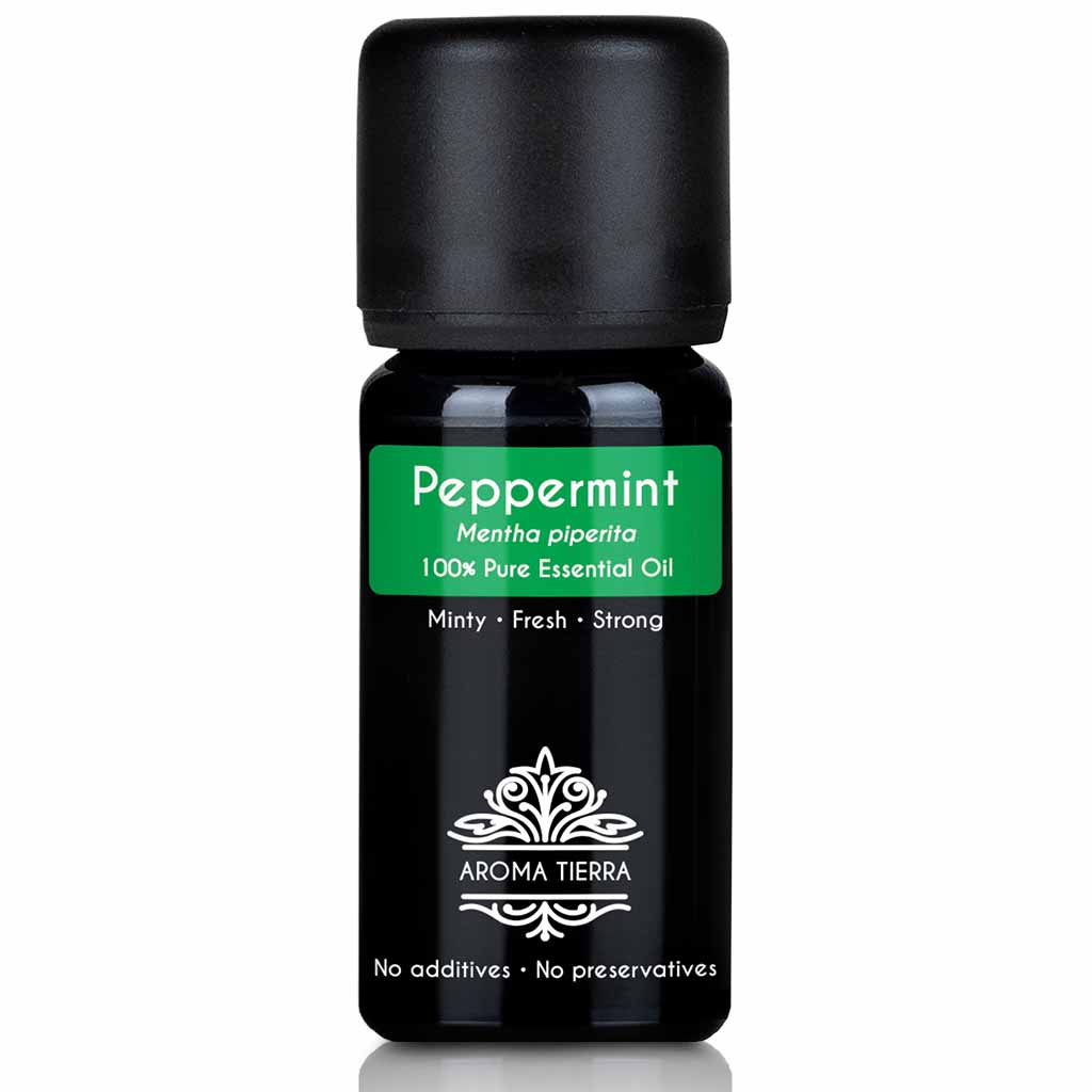 Aroma Tierra Peppermint essential oil steam distillation of leaves of organic Peppermint (Mentha piperita) plant, 10 ml. 