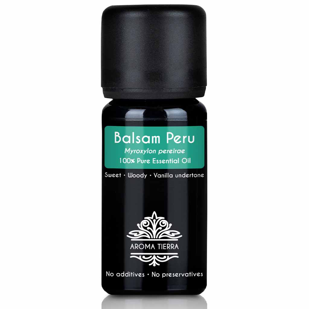 Aroma Tierra Balsam essential oil steam distilation of gum from the Peru Balsam tree, Myroxylon pereirae, 10 ml. 