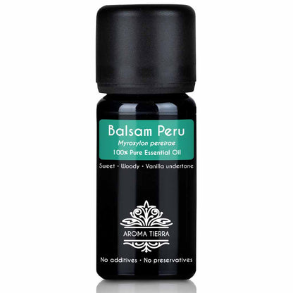 Aroma Tierra Balsam essential oil steam distilation of gum from the Peru Balsam tree, Myroxylon pereirae, 10 ml. 