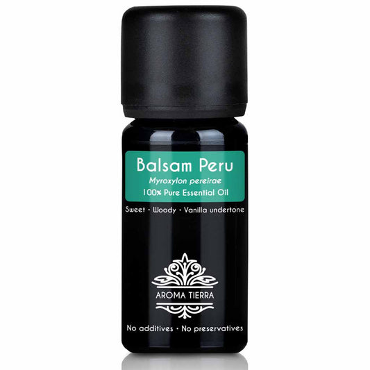 Aroma Tierra Balsam essential oil steam distilation of gum from the Peru Balsam tree, Myroxylon pereirae, 10 ml. 
