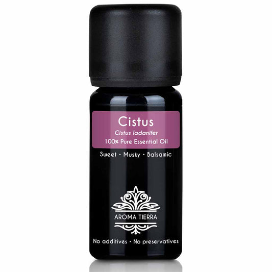 Aroma Tierra Cistus essential oil steam distillation under pressure of leafy twigs of Cistus, Cistus ladanifer, 10 ml