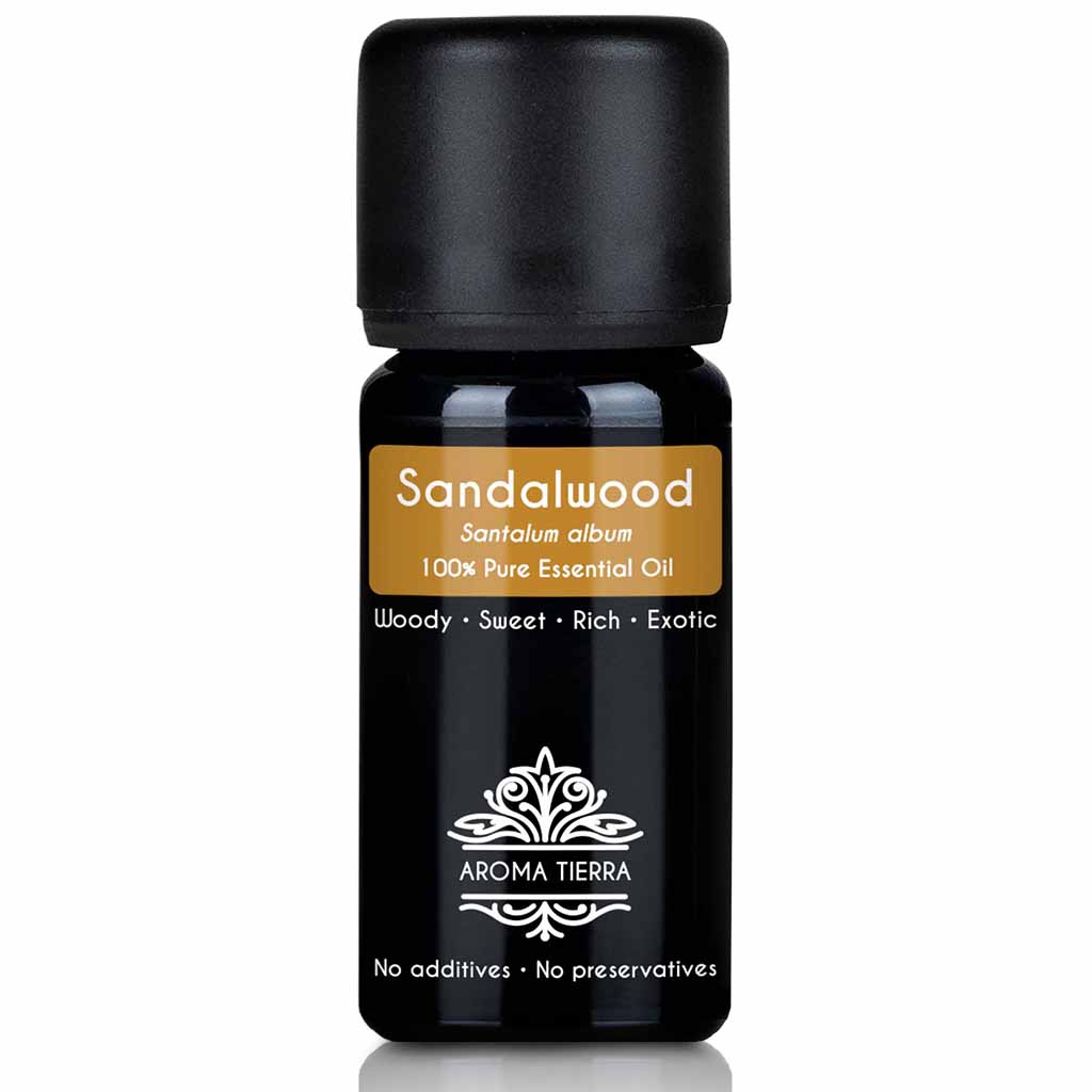 Aroma Tierra Sandalwood essential oil hydro distillation of wood shavings of Sandal from India, 10 ml