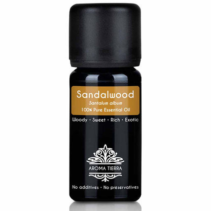 Aroma Tierra Sandalwood essential oil hydro distillation of wood shavings of Sandal from India, 10 ml