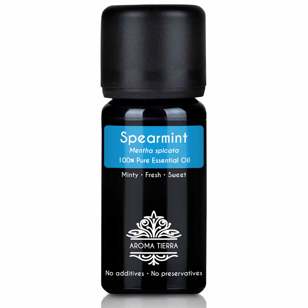 Aroma Tierra Spearmint essential oil steam distillation of leaves of Spearmint plant, Mentha spicata, 10 ml.