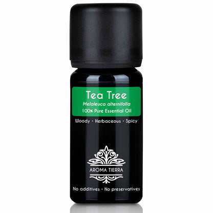 Aroma Tierra Tea Tree essential oil Steam distillation of organic Melaleuca alternifolia leaves, 10 ml. 