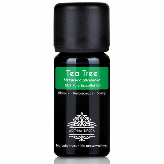 Aroma Tierra Tea Tree essential oil Steam distillation of organic Melaleuca alternifolia leaves, 10 ml. 