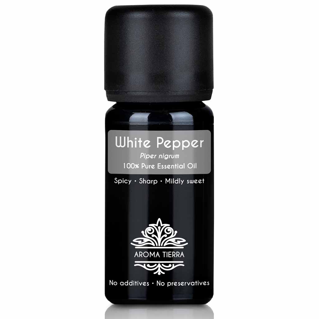 Aroma Tierra White Pepper essential oil steam distillation of white peppercorns, Piper nigrum, 10 ml