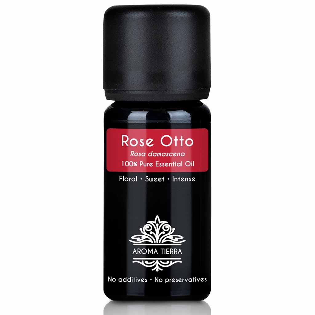 Aroma Tierra Rose essential oil steam distillation of Bulgarian rose flowers and buds, rose otto, 10 ml. 