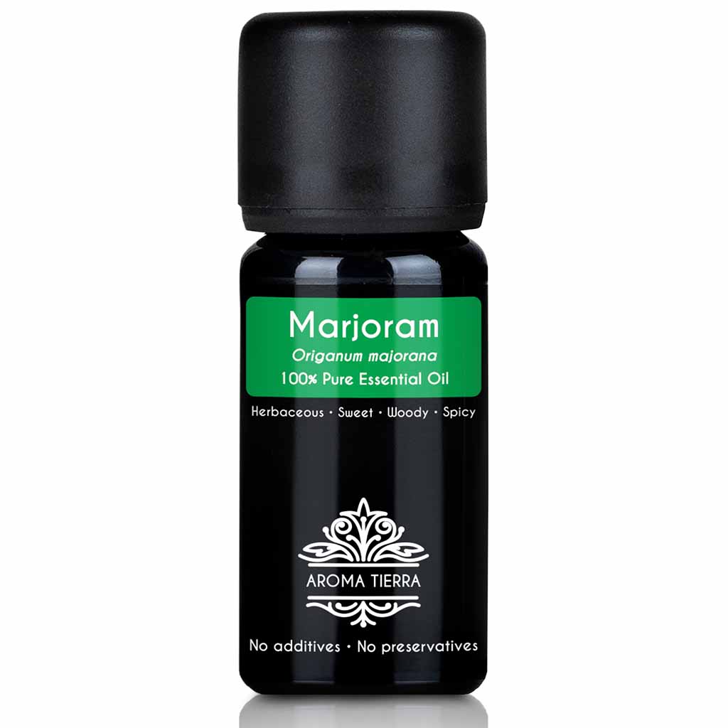 Aroma Tierra Marjoram essential oil best for diffusers natural  cure for depression, mood swings, and emotional stress, 10 ml. 