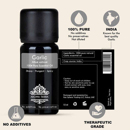 100% Pure and Natural Garlic essential oil, no preservatives, no additives, undiluted, no solvent, no synthetic fragrance