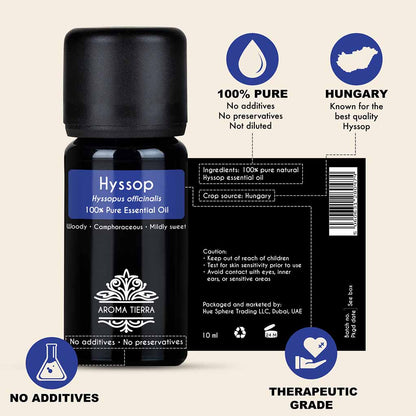 100% Pure and Natural Hyssop essential oil, no preservatives, no additives, undiluted, no solvent, no synthetic fragrance