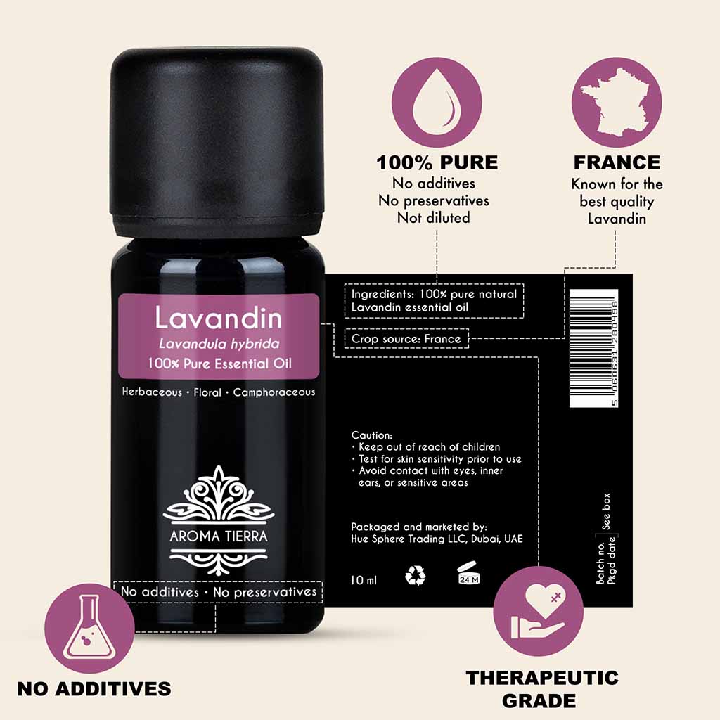 100% Pure and Natural Lavandin essential oil, no preservatives, no additives, undiluted, no solvent, no synthetic fragrance