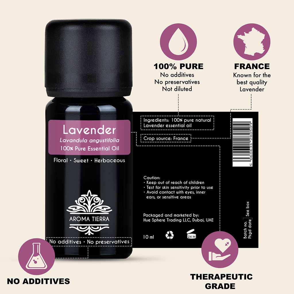 100%  Pure Lavender essential oil, no preservatives, no additives, undiluted, no hexane.