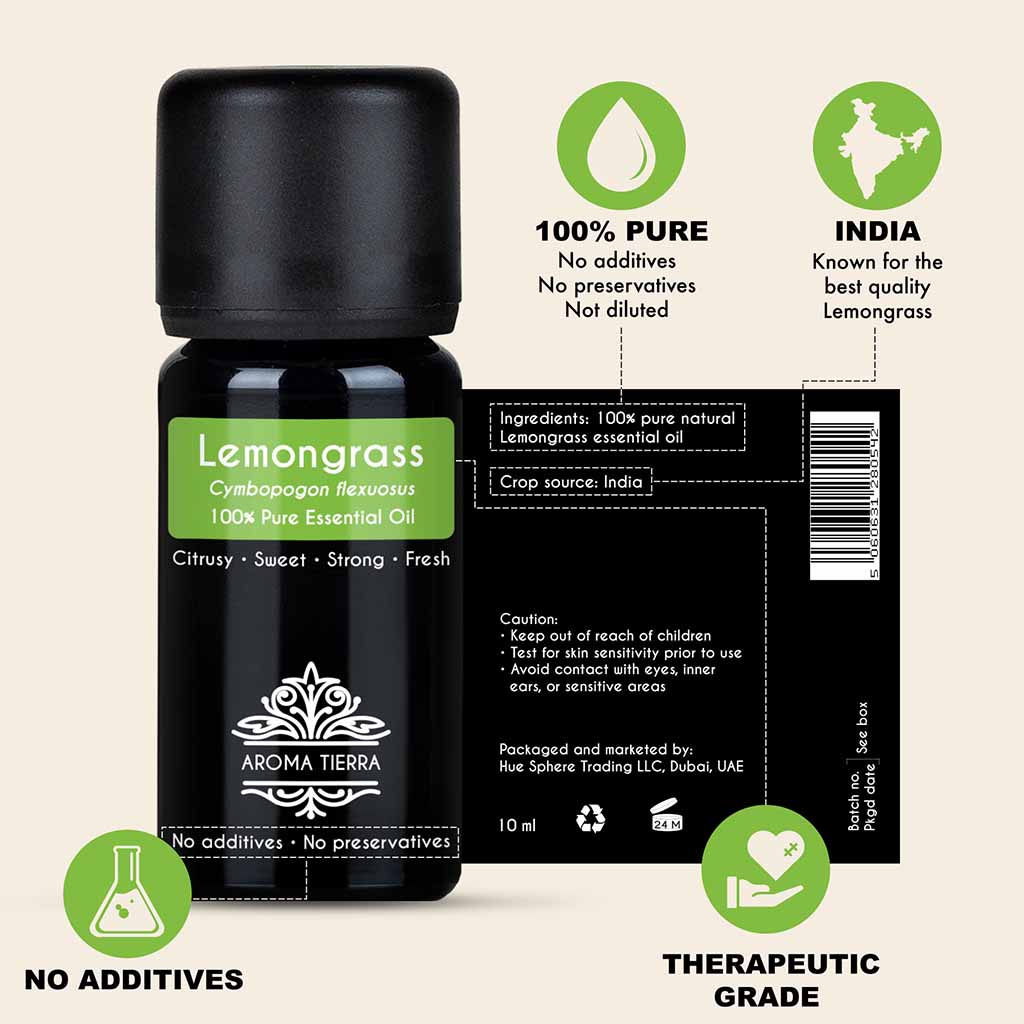 100% Pure and Natural Lemongrass essential oil, no preservatives, no additives, undiluted.