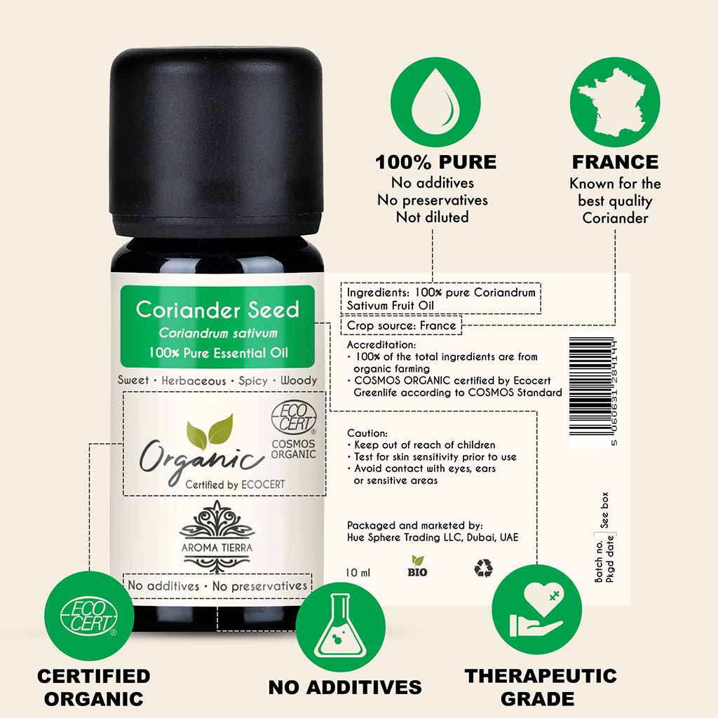  Au Natural Organics Coriander Oil - 100% Pure Natural for  Aromatherapy, Promotes Healthy Digestion, Constipation, Cold-Pressed Essential  Oil for Body, Skin, Hairs, Food Grade