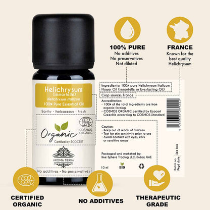 100% Certified and Pure Organic Helichrysum essential oil, no preservatives, no additives, undiluted, no solvent, no synthetic fragrance , therapeutic grade.