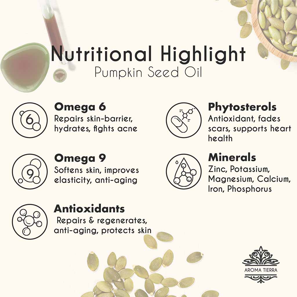  COSMO Certified Organic Pumpkin Seed oil  nutritional benefits, good source of omega 6 and 9.