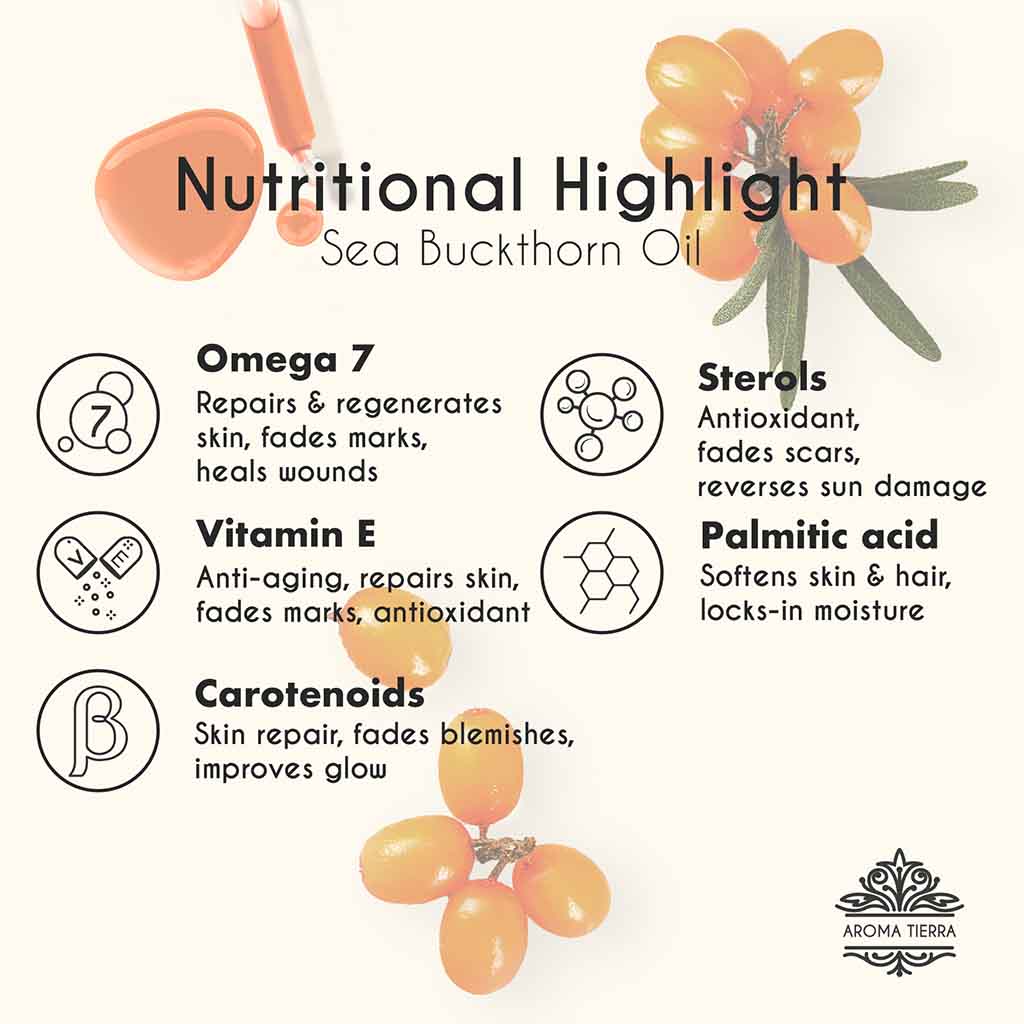 Organic Sea Buckthorn oil  nutritional benefits with vitamin E and omega 7.