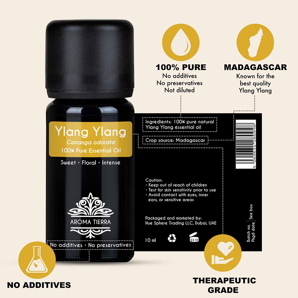100%  Pure and Natural Ylang Ylang essential oil, no preservatives, no additives, undiluted.