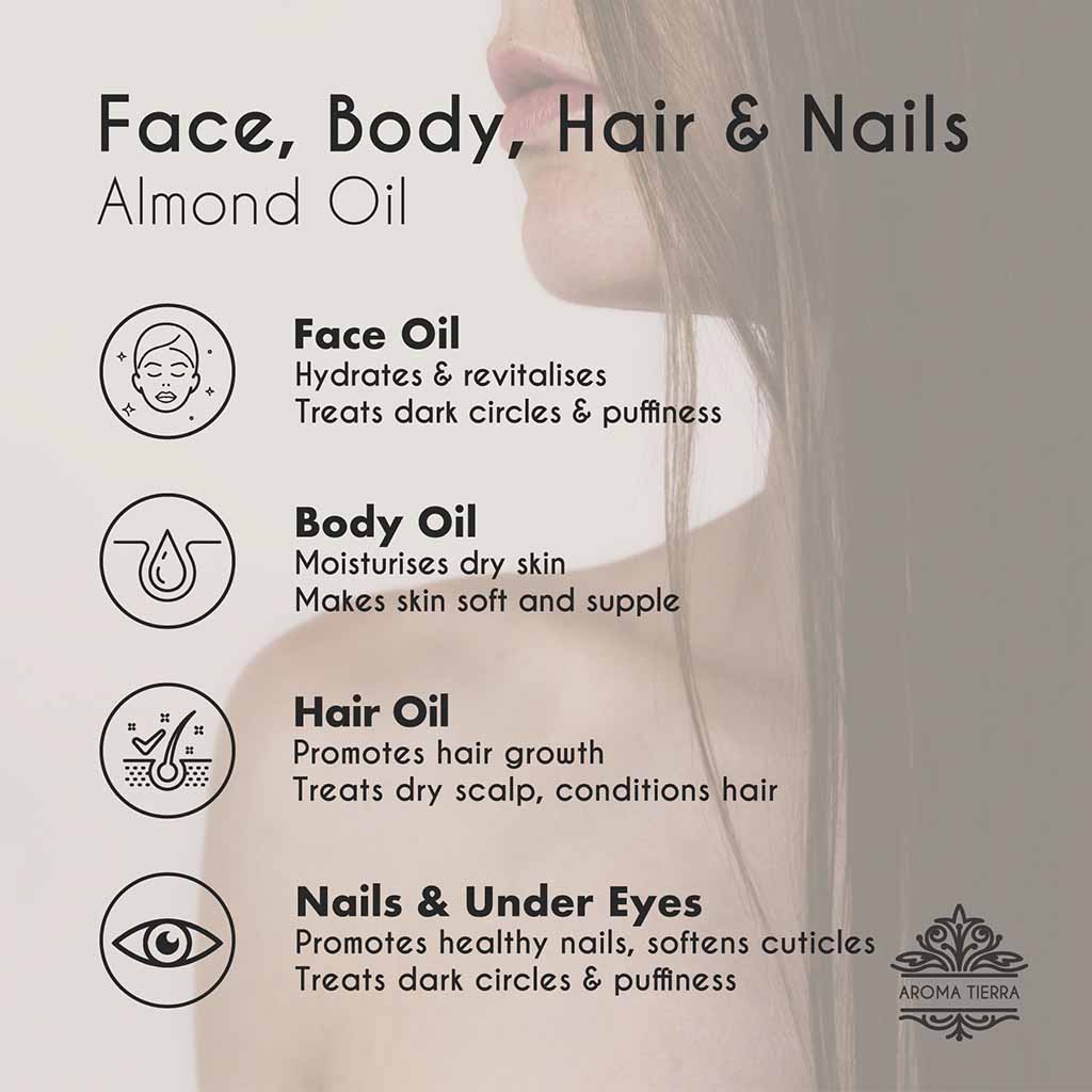 Sweet Almond oil face, body, hair and nails benefits. 