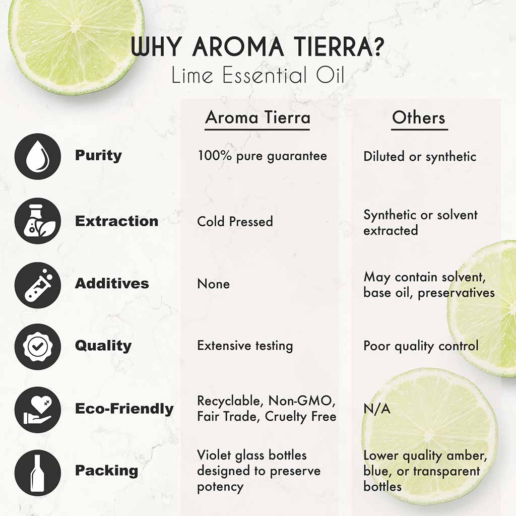 Aroma Tierra Pure Lime essential oil from Italy, immunity boost, mood enhancer