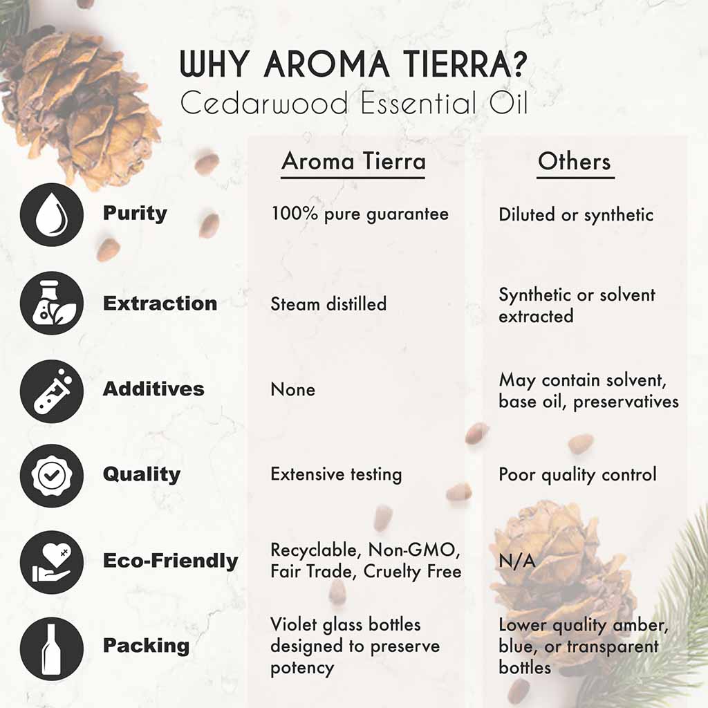Aroma Tierra Organic Cedarwood essential oil from Morocco reduce stress, anxiety, and tension. 
