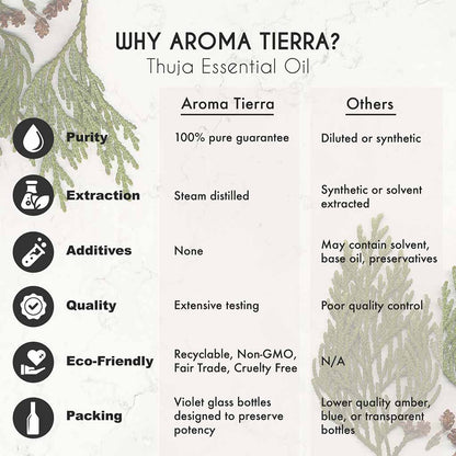 Aroma Tierra Pure  Thuja essential oil from France, fights infections, purifies air. 