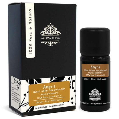 Aroma Tierra Amyris essential oil best for diffuser, calming, better sleep, reduce stress and anxiety, meditation, balance emotion. 