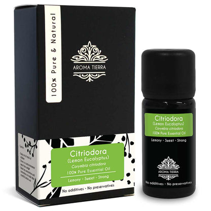 Aroma Tierra Citriodora essential oil best for diffusers with fresh, lemony scent. Mood enhancement and stress relief.  