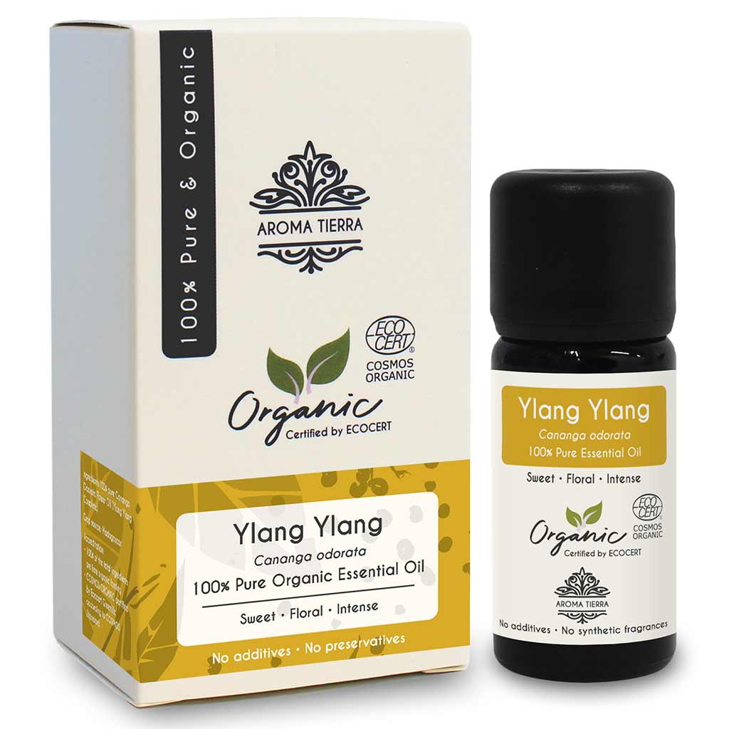 Organic Ylang ylang essential oil from  Madagascar relieves stress and anxiety, fights acne, anti-aging, promotes hair growth..