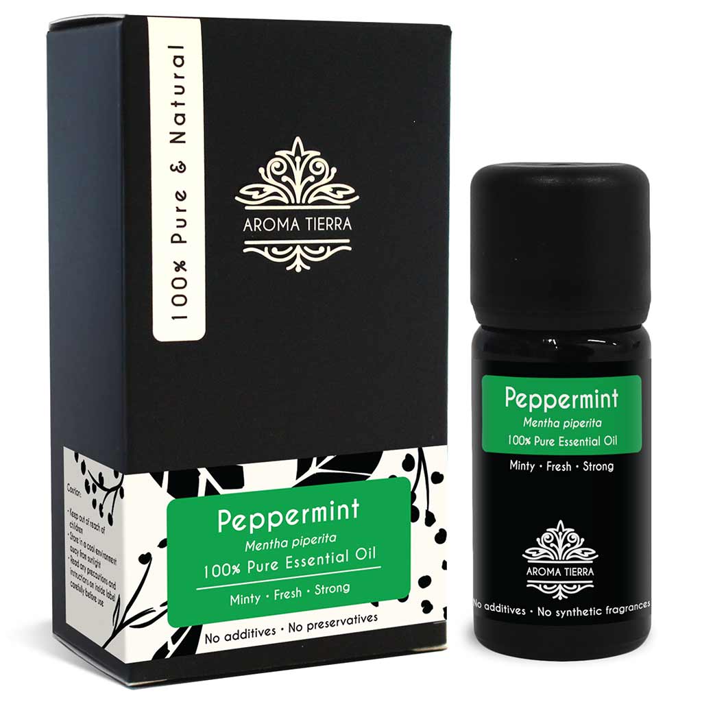 Aroma Tierra Peppermint essential oil best for diffuser with minty, fresh, strong aroma.