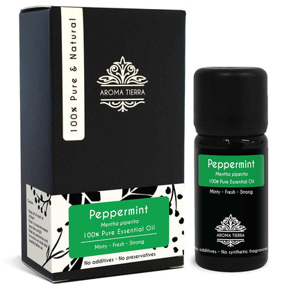 Aroma Tierra Peppermint essential oil best for diffuser with minty, fresh, strong aroma.